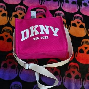 DKNY Fuchsia Canvas Tote with Cream Strap